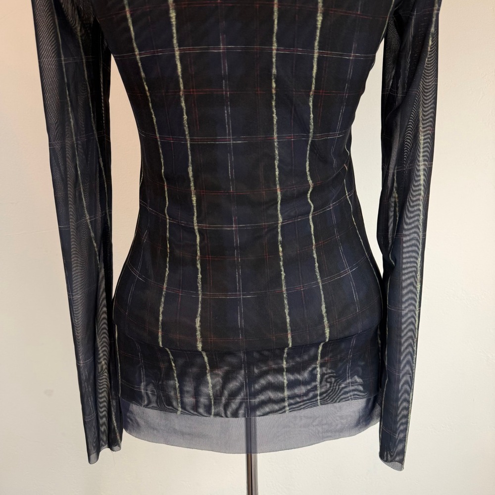 Baum Und Pferdgarten Jodi Plaid Mesh Top Mock Neck Sheer Long Sleeve Scandi S - Picture 9 of 15